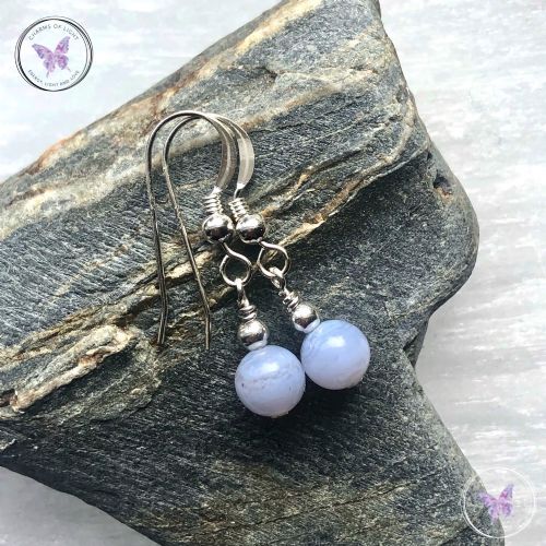 Classical Blue Lace Agate Silver Earrings